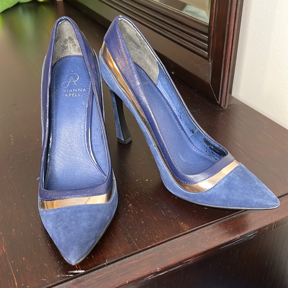 Gorgeous blue suede pumps! Silver detail. Never worn.